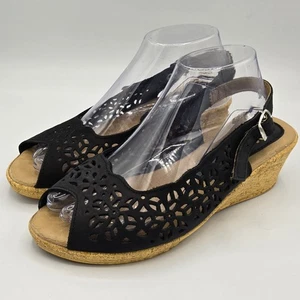 Spring Step Womens Size EU 40 or US 9-9.5  Black Slingback Leather Wedge Sandal - Picture 1 of 10