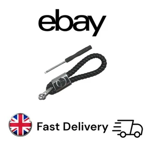 Black Mercedes Leather Loop Key Fob/ Keyring Chrome D Ring - Picture 1 of 3