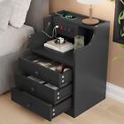 Nightstand with Charging Station Black End Table for Bedroom Hutch & Storage 