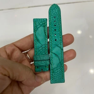 CINTURINO OROLOGIO PELLE PELLE STRUZZO gamba originale verde imbottito 20/18 mm - Foto 1 di 16