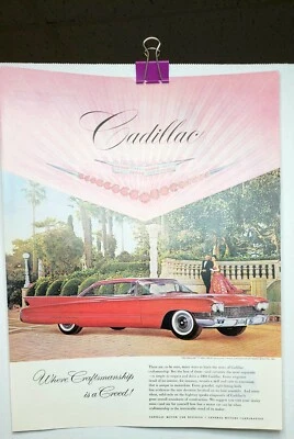 1960 Original Vintage Red Cadillac Coupe Deville Print Ad Harry Winston Jewels - Image 1 of 3
