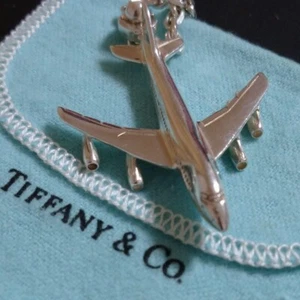 TIFFANY & CO Airplane Sterling Silver Bag Charm Key Ring Keychain W/Pouch Rare - Picture 1 of 9