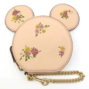 Nuevo con etiquetas Coach Disney Minnie Ears Cartera de Monedas En relieve Flores Cuero Vintage Rosa - Imagen 1 de 3