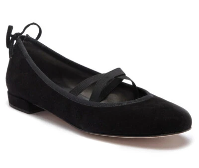 NIB STUART WEITZMAN Bolshoi Crossover Elastic Straps Ballet Flat 6.5 Black Suede - Image 1 of 4