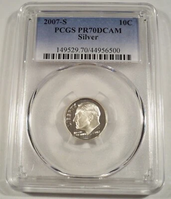 2007-S 10c SILVER PCGS PR70DCAM ROOSEVELT DIME PROOF DEEP CAMEO PR 70 DC - Image 1 of 3