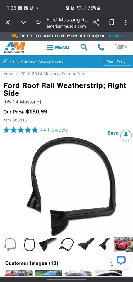 Tiras meteorológicas para trilho de teto Ford Mustang 2010 - Imagem 1 de 1