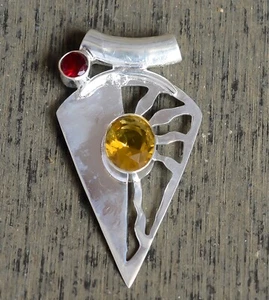 Citrine Cut, Garnet Gemstone Handmade Pendant 925 Sterling Silver Jewel Necklace - Picture 1 of 5