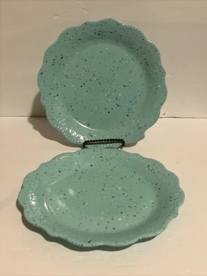 Совершенно новая салатная тарелка Pioneer Woman Juliette Teal 8,7 дюйма меламин 2 шт. крапчатая - Изображение 1 из 4