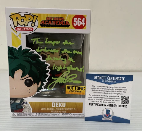 Justin Briner Signed DEKU Hot Topic  MY HERO ACADEMIA 564 Funko Pop BECKETT 14 Cover
