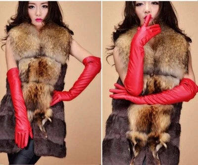 Faux Leather Opera Elbow Gloves Red Medium 19" Long Usa Seller - Image 1 of 3