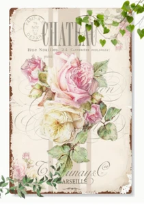 ARTE DE METAL - Arte de metal rosa vintage - Estilo tradicional de 8x12 pulgadas, chic parisino - Imagen 1 de 6