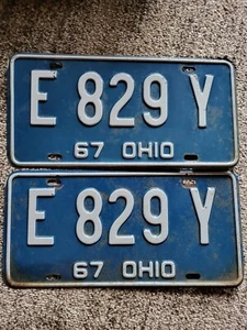 Matrícula de Ohio 1967 par/juego vintage emparejado E829Y.    ** - Imagen 1 de 2