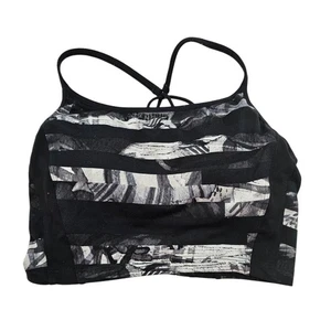 Athleta Womens Sz XS Lightly Lined Longline Sports Bra Black White Strappy - Picture 1 of 4