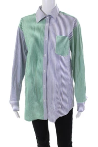 Solid & Striped Womens Button Front 3/4 Sleeve Striped Shirt Blue Green White XS - Picture 1 of 6