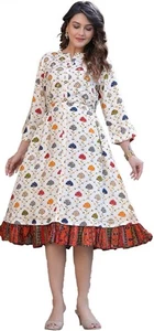 Damen Anarkali Kleid bestickt Perlen Rüschen Taschen Ethno Boho Indien Gypsy - Bild 1 von 24