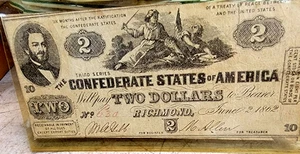 VINTAGE TWO DOLLAR- CONFEDERATE NOTE- RICHMOND VA 1862 - Picture 1 of 2