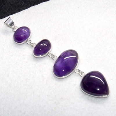 Colgante grande de amatista natural enchapado en plata 925 3,7" regalos de San Valentín GW Foto 1 de 3