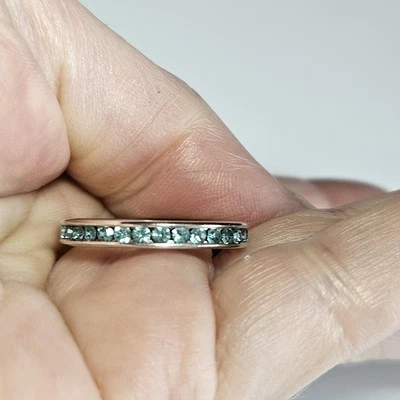 Винтажное кольцо из стерлингового серебра 925 пробы с голубыми стразами размер 8 - Изображение 1 из 4