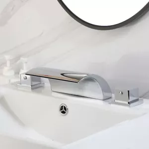 Combo de grifo de ducha manual con caño de cascada de llenado de bañera 3 piezas grifo de montaje en cubierta - Imagen 1 de 10
