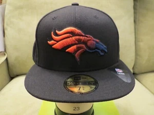 New Era Denver Broncos Negro Sombrero Ajustado, Logotipo Decolorado Naranja a Marino, Talla 7 5/8 - Imagen 1 de 22