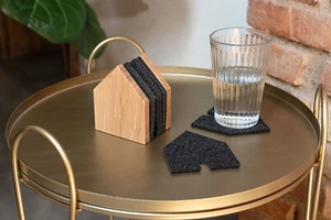 Filz Untersetzer Set, Glas- Tassenuntersetzer inkl. Holzhalterung, 8er- Set - Bild 1 von 5