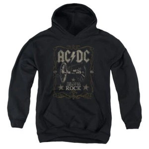 AC/DC Rock Label Youth Pullover Hoodie Sweatshirt Black - Picture 1 of 2