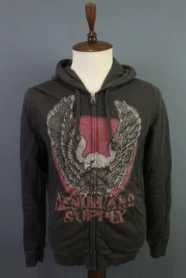 Suéter con Capucha Denim & Supply Ralph Lauren Gris Cremallera Completa Logo Grande Talla M Foto 1 de 4