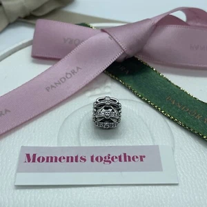 Pandora Silver Shimmering Sentiments Pave Bows Gift Charm #791779 Authentic - Foto 1 di 10
