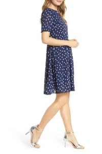 1901 Junior Chiffon Fit & Flare Dress Blue Polka Dot Size L $200 - Picture 1 of 8