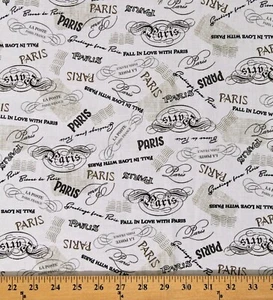 Cotton Fall in Love With Paris Travel Cream Fabric Print by the Yard D687.73 - Picture 1 of 1