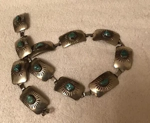 Ein Vintage Concho Gürtel Silber und Türkis. 11 Conchos, 34 cm lang - Bild 1 von 8