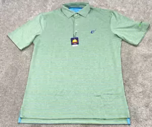 Polo uomo Johnnie-O Newton verde medio blu a righe logo performance nuova con etichetta - Foto 1 di 10
