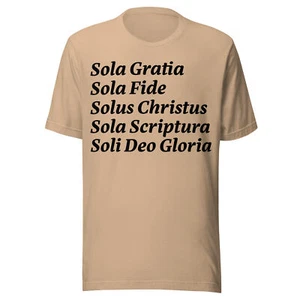 Five Solas Reformed Baptist T-Shirt - Unisex Christian Tee - Black Text - Picture 1 of 5