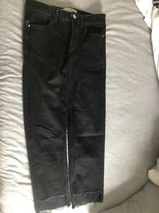 Black Skinny Uneven Bottom Frayed Jeans, Size 8, Inside Leg 25” - Picture 1 of 5