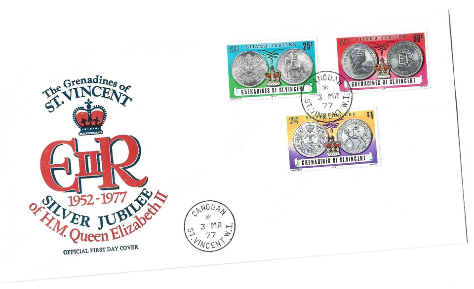 San Vicente Granadinas 1977 Jubileo de Plata de QE II CANOUAN matasellos Foto 1 de 1