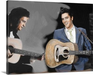 Johnny Cash &Elvis Dueling Guitars Oil Painting Art Gallery Canvas Wrap - Picture 1 of 3