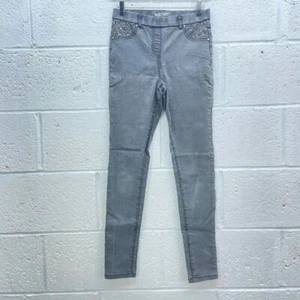 TU VINTAGE GREY SKINNY JEANS STRETCH DENIM FLORAL DIAMONTE STUDDED Y2K UK 10 - Picture 1 of 4