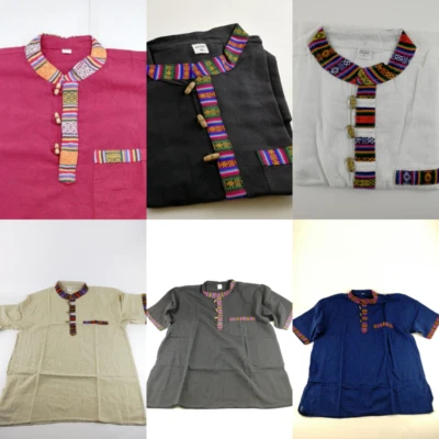 Бабушка хиппи рубашка фестиваль хлопок Курта ручной работы повседневный бхутани Непал HS - Изображение 1 из 3