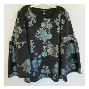 ALFANI Women's Black Floral Print Bell Sleeve Jewel Neck SZ XL - Picture 1 of 8