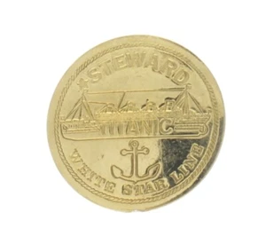 Embossed Steward Titanic White Star Line Shiny Solid Brass Badge Pin - Picture 1 of 1