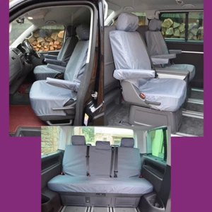 VW Caravelle 2003-2015 Tailored Waterproof Grey Front and Rear 7 Seat Covers - Picture 1 of 4
