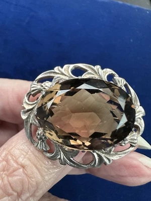 Broche prendedor vintage plateado cardos escoceses enorme cuarzo ahumado Cairngorm ¡Bonito! Foto 1 de 4