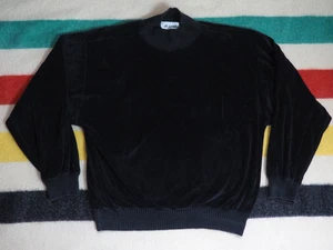 VTG 70s Ski Sport Black Velour Velvet Outdoor Hippy Pullover Shirt USA Mens L - Picture 1 of 5