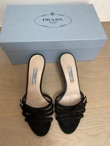 Prada, Black Suede Kitten Heel Slides, Open Toe, 35.5, sold in a box, pouch - Picture 1 of 13