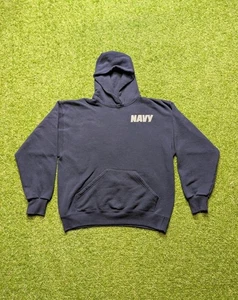 Vintage US Navy Hoodie Size Large Blue Pullover Sweatshirt Military Soffe - Picture 1 of 10