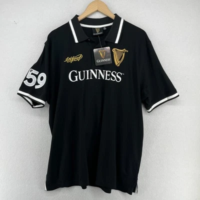 GUINNESS Camisa Para Hombres XL Cuello a Rayas Polo Calce Relajado Piqué Algodón Negro NUEVO Foto 1 de 4