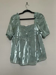 Altar’d State Top Large Shimmery Seafoam Green Satin Babydoll Fairy Whimsical - Bild 1 von 7