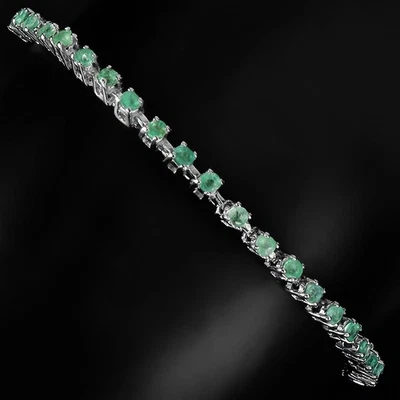 Pulseira de prata esterlina 925 redonda esmeralda 2 mm joias de pedra preciosa natural 10 polegadas - Imagem 1 de 4