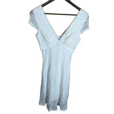 Charlotte Russe White Lace Dress Small VNeck Cap Sleeve Boho Bridal Party Summer - Image 1 of 4