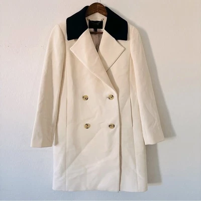 J. Casaco Crew Cream Pea com colarinho azul marinho tamanho 4 excelente estado usado mistura de lã - Imagem 1 de 4